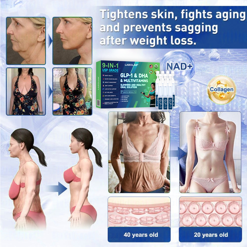 Labolab® GLP-1 & DHA & Multivitamins 9-in-1 USP Grade Slimming & Healthy Oral Solution(Once a day, results in 7 days), With 100 Billion CFU Active Probiotics, Supports weight management, heart health, diabetes, gut & women’s health, while firming skin.