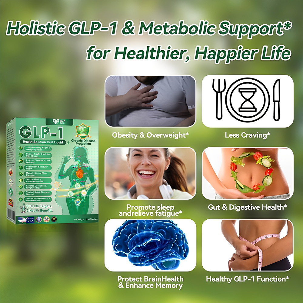 Official Store | Myo Clinic GLP-1 9-IN-1 Slim & Healthy Oral Solution(Once a day, visible results in 7 days) Supports obesity, cardiovascular health, diabetes, sleep apnea, gut health, joint issues, while also firming the skin and boosting energy