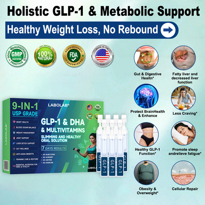 Labolab® GLP-1 & DHA & Multivitamins 9-in-1 USP Grade Slimming & Healthy Oral Solution(Once a day, results in 7 days), With 100 Billion CFU Active Probiotics, Supports weight management, heart health, diabetes, gut & women’s health, while firming skin.