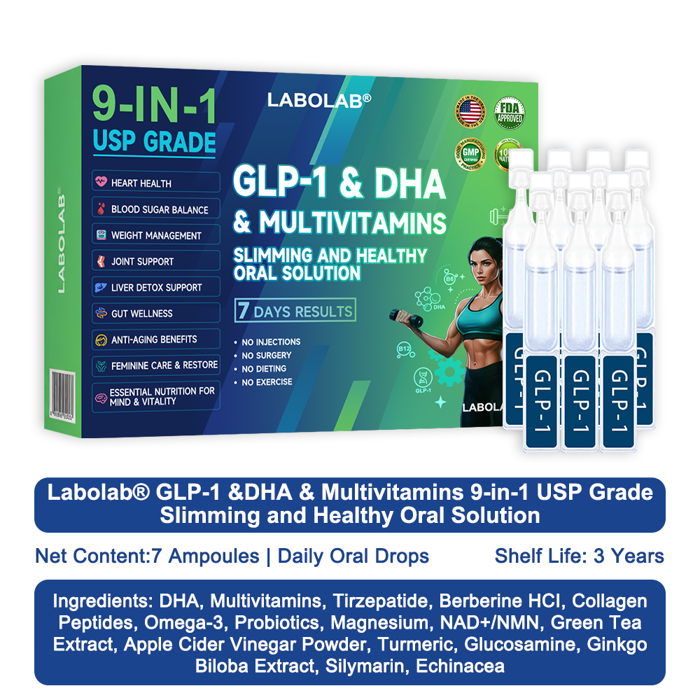 Labolab® GLP-1 & DHA & Multivitamins 9-in-1 USP Grade Slimming & Healthy Oral Solution(Once a day, results in 7 days), With 100 Billion CFU Active Probiotics, Supports weight management, heart health, diabetes, gut & women’s health, while firming skin.