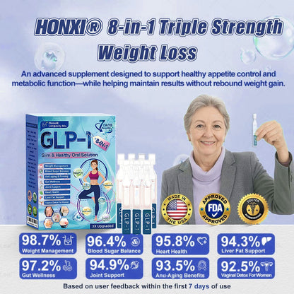 Official Store | Honxi® Longevity GLP-1 8-in-1 Slim & Healthy Oral Solution(Once a day, visible results in 7 days) Supports obesity, cardiovascular health, diabetes, sleep apnea, gut health, joint issues, while also firming the skin and boosting energy