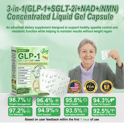 （备注：澳大利亚墨西哥12.1跑，其他随意）US Online | Honxi® 3-in-1(GLP-1+SGLT-2i+NAD⁺/NMN) Concentrated Liquid Gel Capsule
