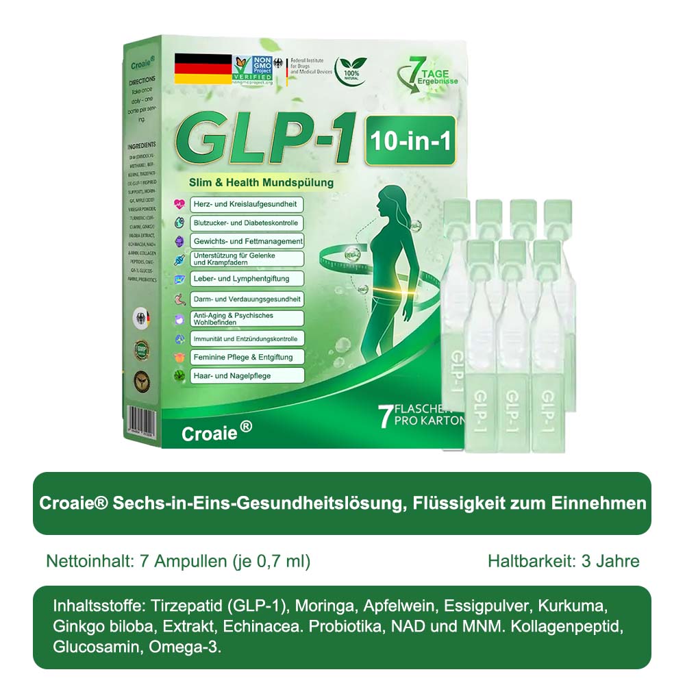 （备注：德国不跑，美国24号跑，其他国家随便）CROAIE® GLP-1 10-IN-1-Gesundheitslösung zum Einnehmen (nur einmal täglich, sichtbare Veränderungen in 7 Tagen) 💪 Bei Fettleibigkeit, Herz-Kreislauf-Gesundheit, Diabetes, Schlafapnoe, Darmgesundheit, Gelenkproblemen und mehr